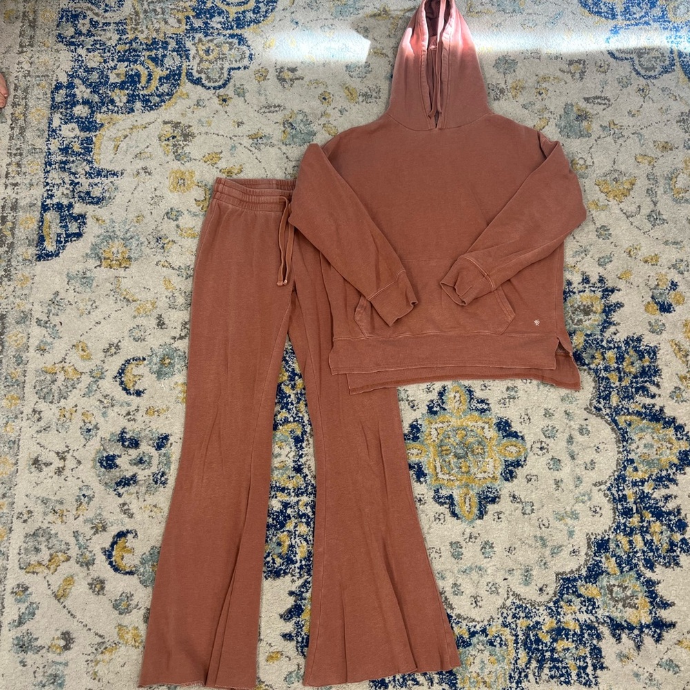 Women's Brown/Rust Hoodie and Flared Sweat Pants Set